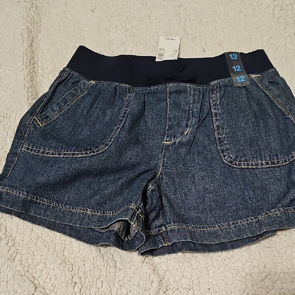 Girl's Denim Shorts with Elastic Waistband - Dark Blue